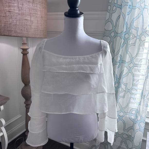 One Star NWOT square neck ruffle crop romantic blouse - Picture 1 of 4